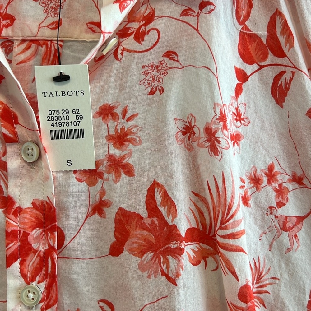 NWT Talbots Light Weight Printed Poplin Career Button Up Vacation Blouse Top, S - Picture 2 of 7